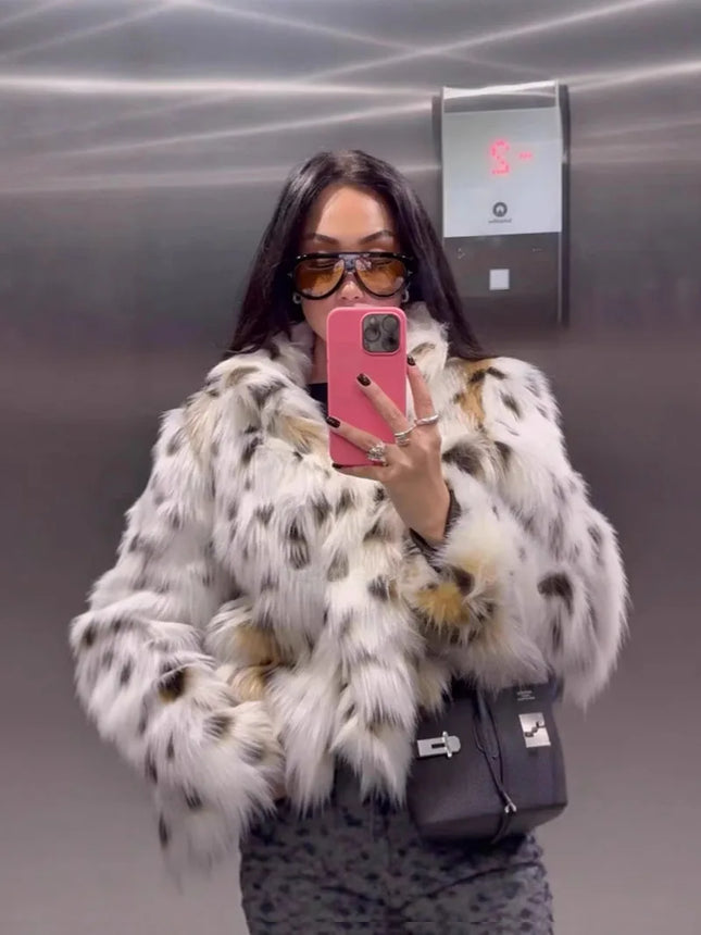 ZADORIN Chic Stand Collar Leopard Faux Fur Coats for Woman Clothing Furry Faux Fur Jacket New in Coats & Jackets fur faux coat