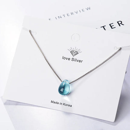 New in 925 Sterling Silver Blue Lucky Crystal Pendants Necklaces For Women Fashion Luxury Designer Jewelry  GaaBou PlatiNum