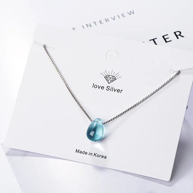 New in 925 Sterling Silver Blue Lucky Crystal Pendants Necklaces For Women Fashion Luxury Designer Jewelry  GaaBou PlatiNum