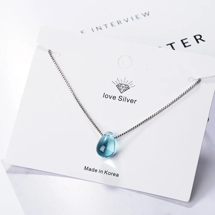 New in 925 Sterling Silver Blue Lucky Crystal Pendants Necklaces For Women Fashion Luxury Designer Jewelry  GaaBou PlatiNum
