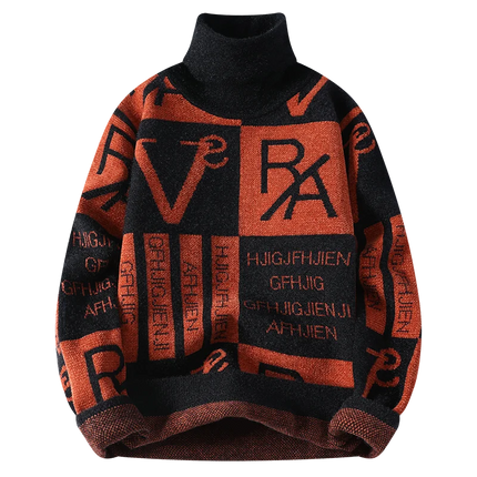 2024 Winter men's flower pattern Sweaters thick O-neck sweater men youth autumn Men's Turtle neck wool Casual Knitwear Pullover