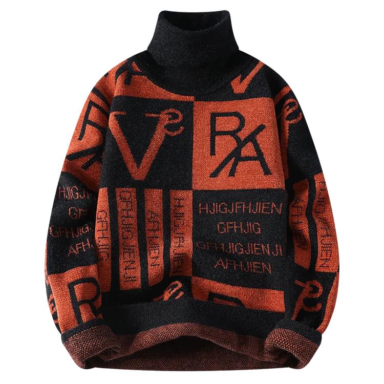 2024 Winter men's flower pattern Sweaters thick O-neck sweater men youth autumn Men's Turtle neck wool Casual Knitwear Pullover