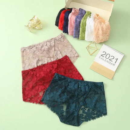 Transparent Lace Briefs Women Panties Girls Summer Underpants Plus Size Underwear Solid Color Sexy Lingerie XXL