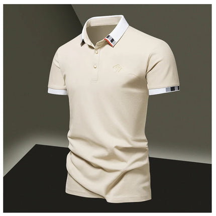 Men's New Summer 2024 Pure Cotton Short-Sleeve T-shirt Men's High-End Casual Lapel Half-Sleeve Polo Men's Top