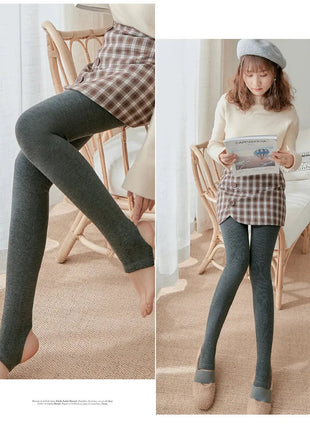 Women's Fall Winter Ribbed Vertical Stripe Thermal Leggings Fleece Thickened  Street Ready Seamless High Waist Thermal Pants PlatiNum