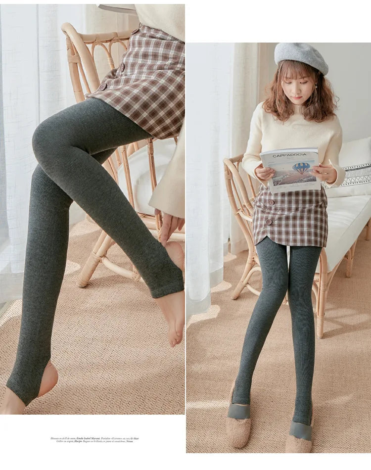 Women's Fall Winter Ribbed Vertical Stripe Thermal Leggings Fleece Thickened  Street Ready Seamless High Waist Thermal Pants PlatiNum