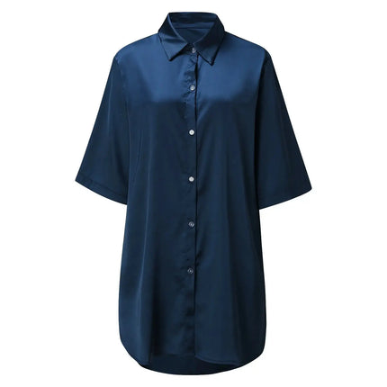 Camicia da Notte Elegante in Raso per Donna, Abito con Bottoni e Colletto, Tessuto Traspirante, Texture Liscia e Affascinante
