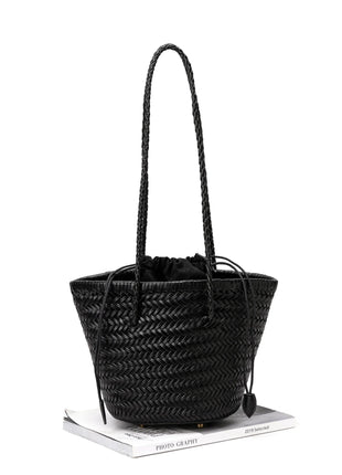 Borsa a secchiello intrecciata a mano 2026 in vera pelle, borsa a tracolla vintage da donna per uso quotidiano, pendolarismo e vacanze