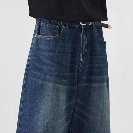Pantaloncini Seven-Five in denim non elastico da uomo, vestibilità ampia, vestibilità ampia, versatile, stile semplice, casual