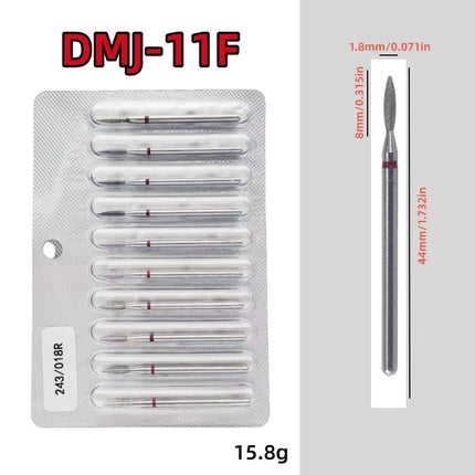10Pcs/set Diamond Nail Drill Bit Set Nail Diamond Milling Cutter for Manicure 3/32" Burr Electric Nail File Cuticle Remover Tool 2028