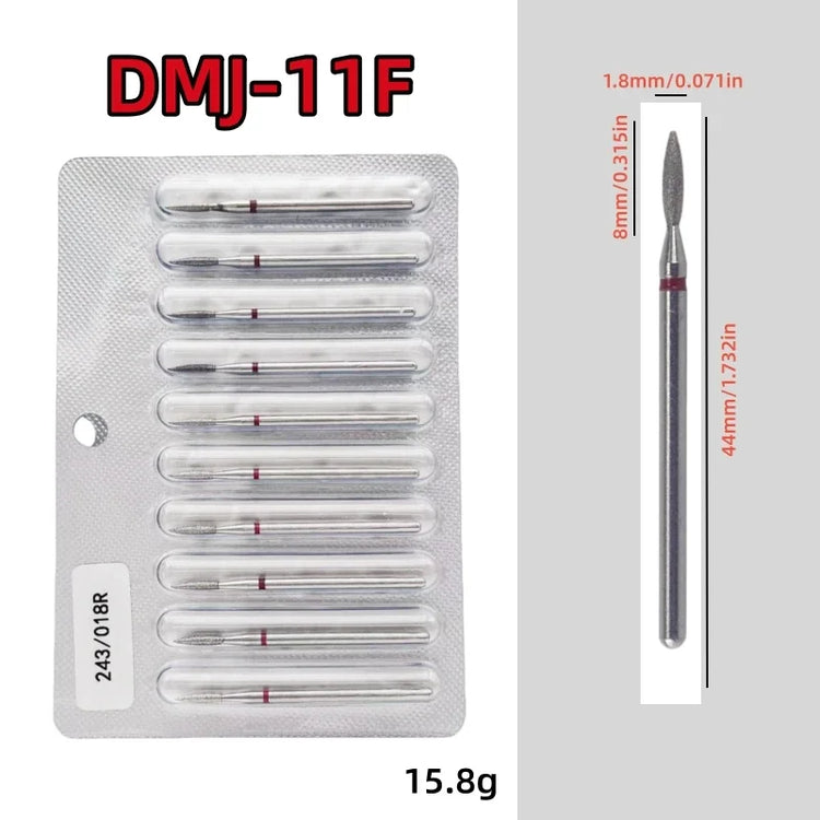 10Pcs/set Diamond Nail Drill Bit Set Nail Diamond Milling Cutter for Manicure 3/32" Burr Electric Nail File Cuticle Remover Tool 2028