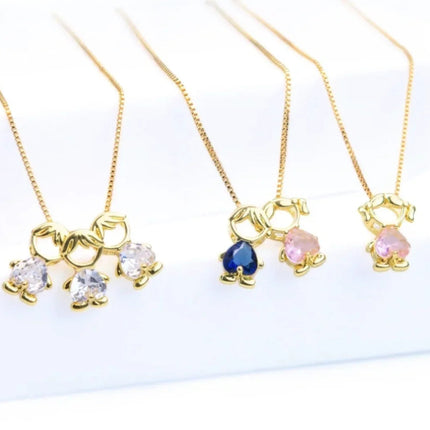 Nidin Fashion Cute Girls Boys Pendant Necklaces For Women Heart Shape Crystal Zircon Charm Clavicle Chain Jewelry Birthday Gifts PlatiNum
