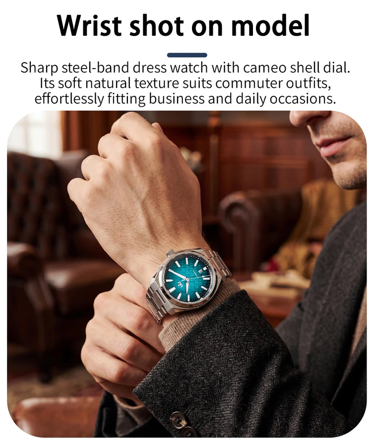 AddiesKin K014 Men's Automatic Mechanical Watch ST2130 Movement Cameo Shell Dial Sapphire Crystal 40mm 200M Water Resistant 316L