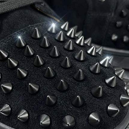 Men's Studded Genuine Leather Sneakers | Round Toe Lace-Up Flat Comfortable Spring Casual Fashion Shoes