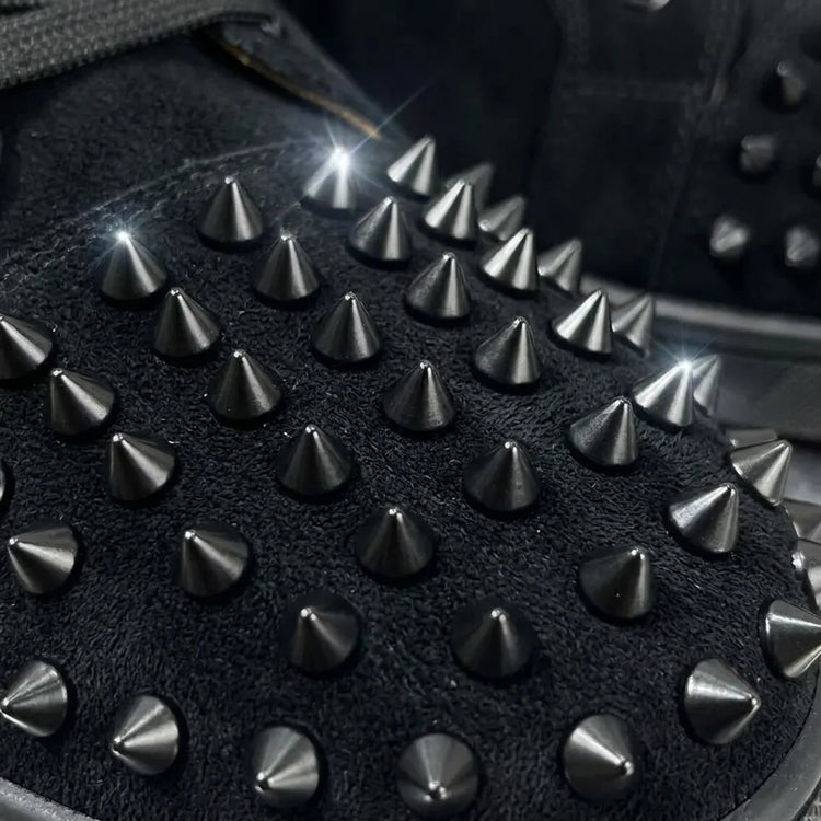 Men's Studded Genuine Leather Sneakers | Round Toe Lace-Up Flat Comfortable Spring Casual Fashion Shoes