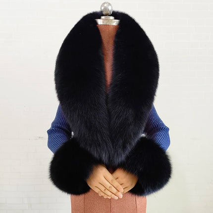 Real Fur Collar And Cuffs Set Winter Coat Accessories Women Fluffy Large Fur Shawl Neak Warm Fox Fur Scarf Furry Scarves Female