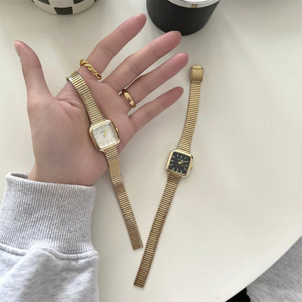 Orologio al quarzo semplice di marca per donna Orologi da donna regalo di lusso retrò Orologi da polso con cinturino in acciaio inossidabile regolabile con quadrante piccolo platinumshop