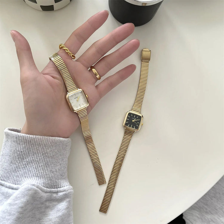 Orologio al quarzo semplice di marca per donna Orologi da donna regalo di lusso retrò Orologi da polso con cinturino in acciaio inossidabile regolabile con quadrante piccolo platinumshop