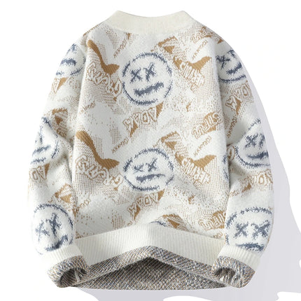 Autumn Winter Graffiti Men's New Sweater 2025 High Quality Men's Brand Hoodie Warm Knitted Tops High Street Trendy Bottom Shirt