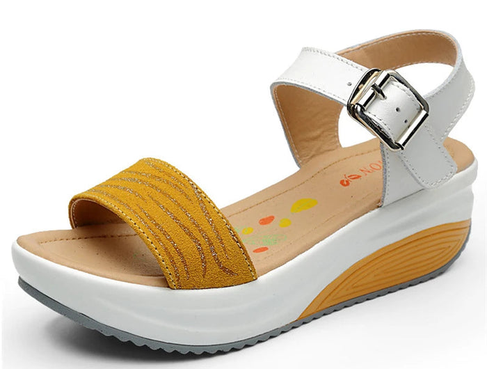 WOIZGIC Women's Ladies Female Genuine Leather Shoes Platform Sandals High Heels Summer Cool Beach Flip Flop 35-40 CDBY-5531 PlatiNum