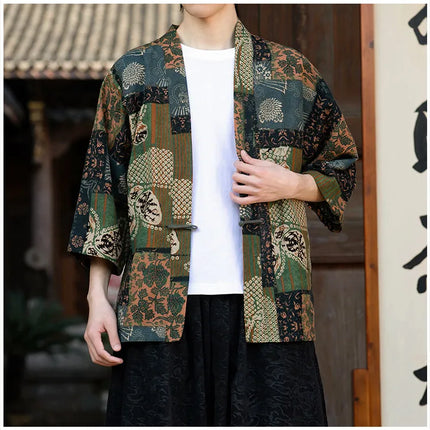 Camicie in Lino Stile Etnico con Stampa Yukata per Uomo e Donna, Abbigliamento Asiatico, Kimono Giapponese Harajuku, Camicie Retrò da Uomo