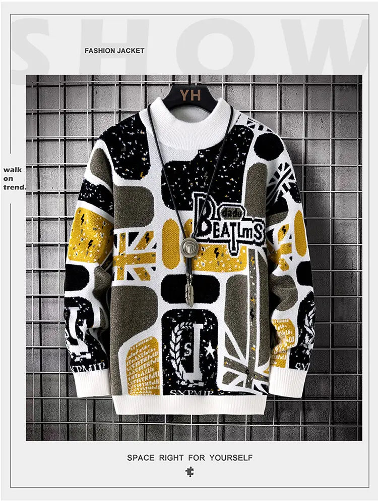 Men's fashion pullovers 2025 men winter Sweaters mens warm sweater O-neck custom pattern men sweaters autumn men size M-3XL