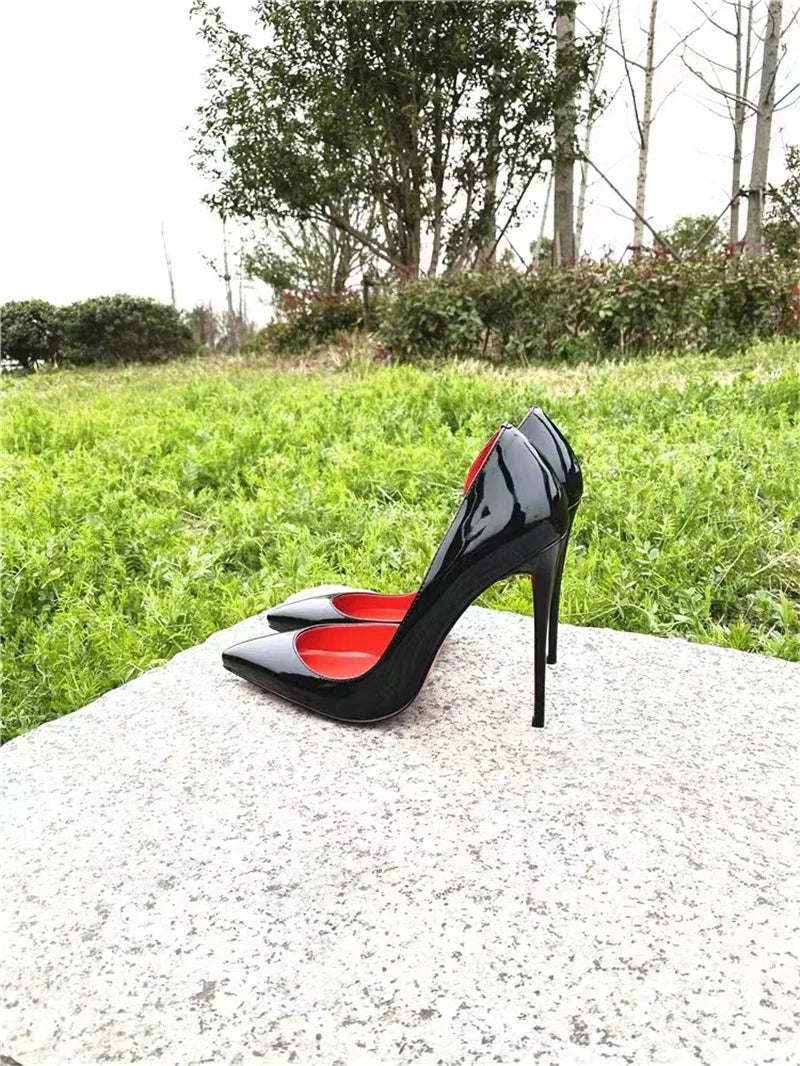 Classic Black Red High Heels Shoes Woman Pumps 12cm Tacones Pointed Toe Stilettos Sexy Deep Cleavage Wedding QKOU011 ROVICIYA