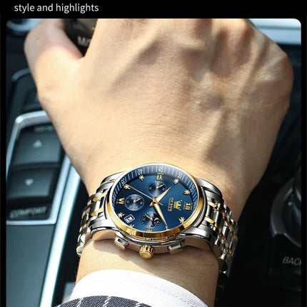 OLEVS 2858 Orologio da Uomo in Acciaio Inossidabile, Impermeabile, Antigraffio, con Fasi Lunari, Luminoso, Cronografo, Orologio da Polso al Quarzo di Lusso platinumshop