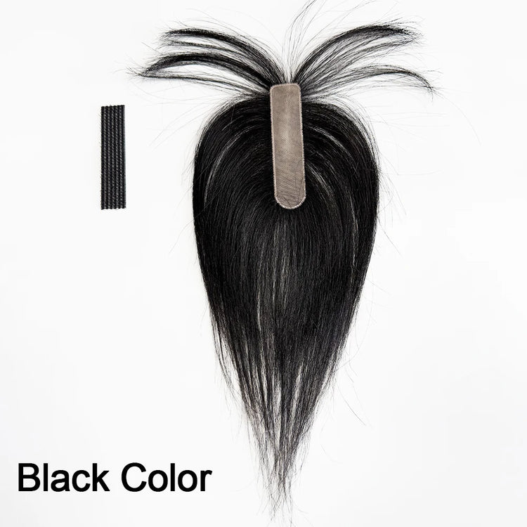 No Clip-in Real Human Hair Topper Weightless Black Air Bangs Cover Sparse Hair Seams Patches 2x9cm #3 Net Human Hair Pieces