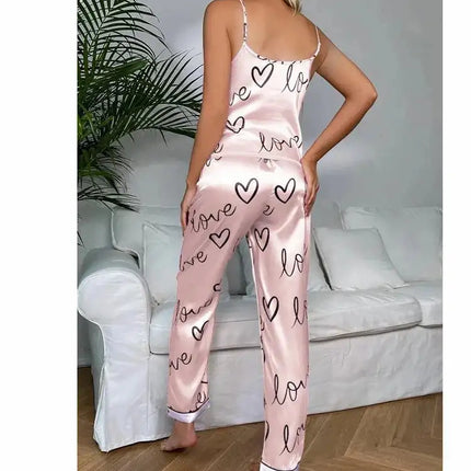 Pigiama da donna in raso di seta set lettera stampa Cami Vest Shirt con pantaloni Sleepwear Ladie Sexy pigiama Lingerie pigiama da notte platinumshop