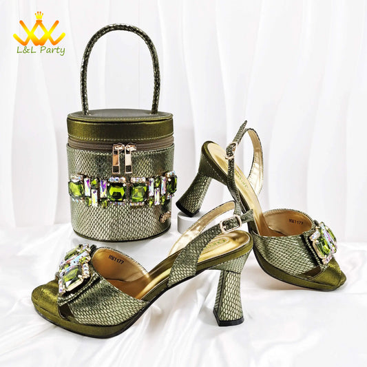 Super Hihg Heels 2025 Italian Design High Quality Special Fashion in Olive Color with Platform for Garden Party