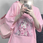 Primavera estate nuova versione coreana Harajuku Pink Cute Anime Cartoon Girl stampa t-shirt a maniche corte allentata studentessa superiore
