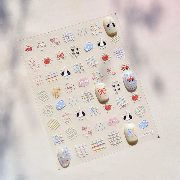 1Pcs 5D Graffiti Kitten Puppy Nail Art Sticker Lovely Lines Animal Cat Embossed Nail Slider Self-Adhesive Cat/Dog Manicure Decal