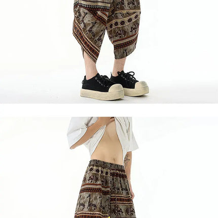 Pantaloncini estivi con stampa da spiaggia, pantaloni casual leggeri e traspiranti, pantaloni larghi alla moda da uomo, pantaloni comodi a lunghezza polpaccio per uomo