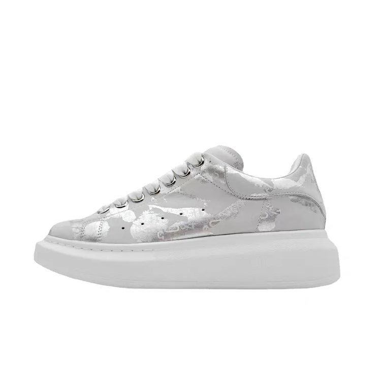 American European Fashion Casual Shoes Unisex White Platform Sneakers Man Sport Shoes In Printing Leather Women Heighten Loafers