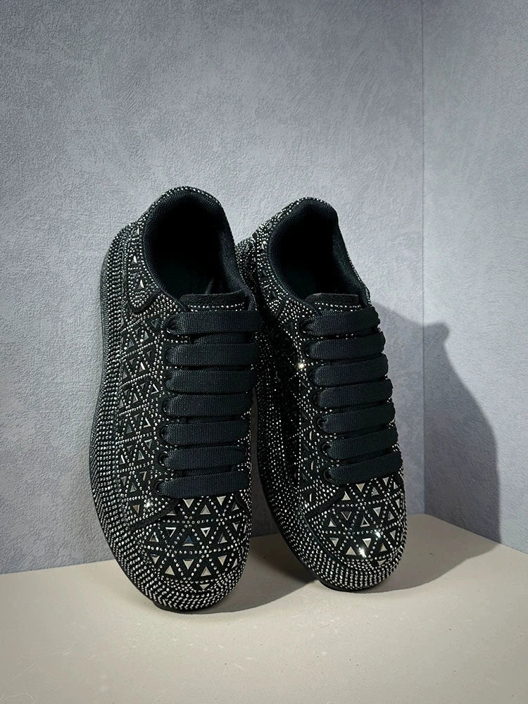 New Luxury White Rhinestone Designer Men's Shoes Punk Sneakers Hip Hop Male Casual Platform Shoes Shiny Flats Zapatillas Hombre