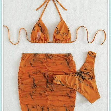 3 pezzi perizoma Bikini con gonna marmo texture costume da bagno donna costume da bagno Set costumi da bagno femminili abbigliamento da spiaggia nuoto estate platinumshop