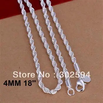 16-24inch for Women Men Beautiful Fashion 925 Silver Color Charm 4MM Rope Chain Necklace Fit Pendant High Quality Jewelry PlatiNum