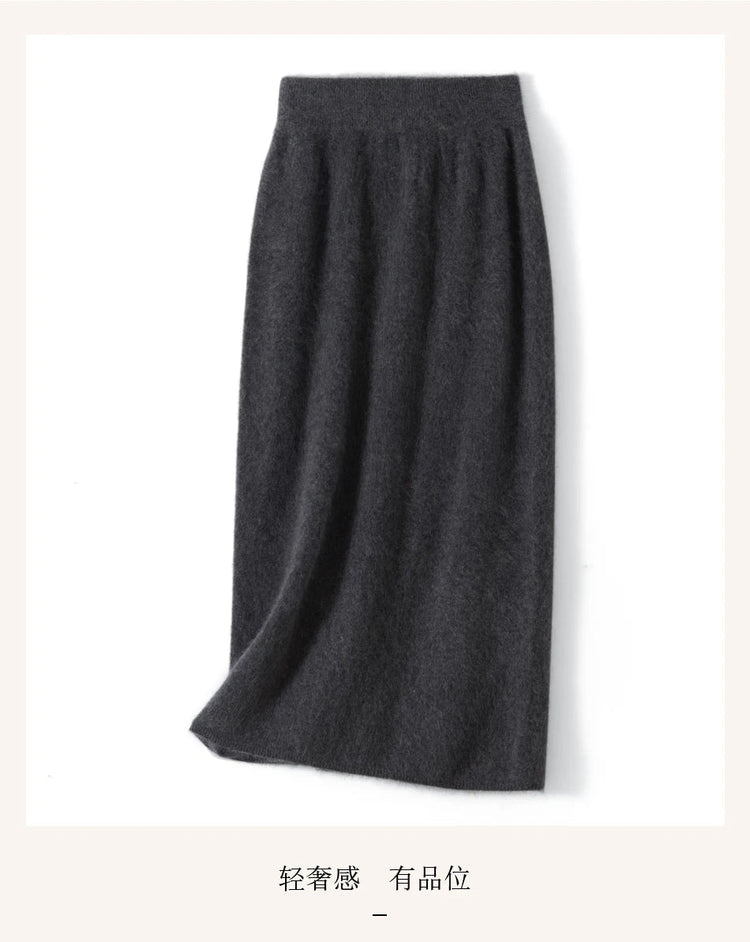 Autumn Winter Knitted Woolen High Waist Slim Fit Half-length Skirt Women's Mid-length Wrap Bodycon Skirt Elegant Commute Style PlatiNum