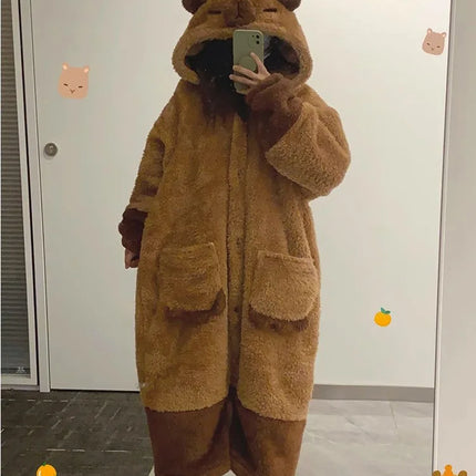 Winter Capybara Cosplay Costume Robes Adult Kigurumi Unicorn Onesie Anime Nightgown Halloween Cartoon Pajamas Sleepwear
