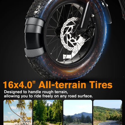Bicicletta Elettrica Bodywel M16PRO con Pneumatici Larghi, E-bike a Lunga Autonomia 48V 15Ah, E-bicicletta All-Terrain 16"x4.0" per Adulti, Disponibile in Magazzino UE