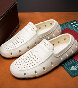 Mocassini Comodi da Uomo in Pelle, Scarpe Antiscivolo da Guida, Sandali Estivi, Zoccoli Casual con Punta Tonda, Scarpe da Lavoro Slip-on