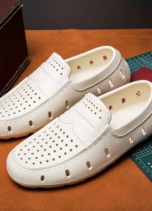 Mocassini Comodi da Uomo in Pelle, Scarpe Antiscivolo da Guida, Sandali Estivi, Zoccoli Casual con Punta Tonda, Scarpe da Lavoro Slip-on