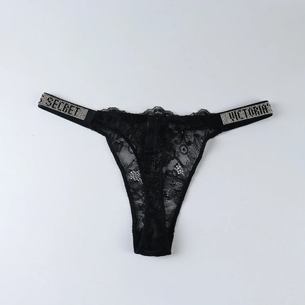 2026 New Satin Letter Rhinestone G-String Women Underwear Sexy Lace Lingerie Low Waist Seamless Panties Panties