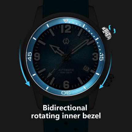 WISHDOIT 2026 Double Crown Auto Mechanical Watch, Radioactive Texture Dial Rotating Inner Shadow Bezel 150M Waterproof