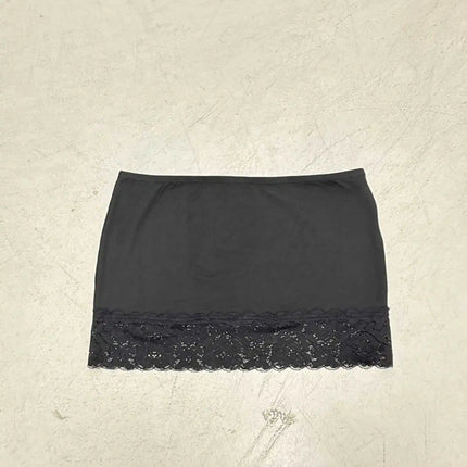 Halbkörperrock mit Sommersaum für Damen mit Spitzennaht und schwarzem, schmalen Halbkörperrock, sexy Disko-Hottie-Minirock-Kleid mit transparentem Unterrock