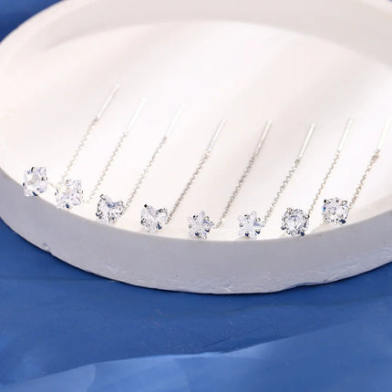 Ventfille 925 Sterling Silver Star Earring for Women Girl Simple Tassels Chain Fashion Office Jewelry Gift Dropshipping PlatiNum