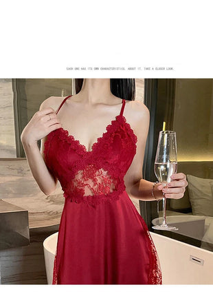 2025 nuova camicia da notte sexy canotta da donna in pizzo indumenti da notte per la casa in raso co