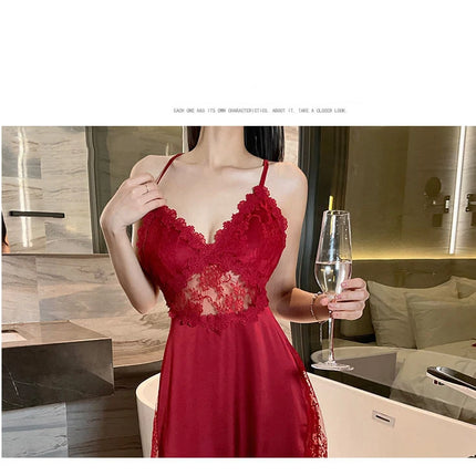 2025 nuova camicia da notte sexy canotta da donna in pizzo indumenti da notte per la casa in raso con scollo a V profondo backless canotta di lusso indumenti da notte plus size rosso nero
