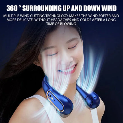 2025 Nuovi best seller Ventilatore da collo indossabile Condizionatore d'aria portatile Ventilatore da collo senza lama Dispositivo di raffreddamento dell'aria 5 marce e schermo a LED